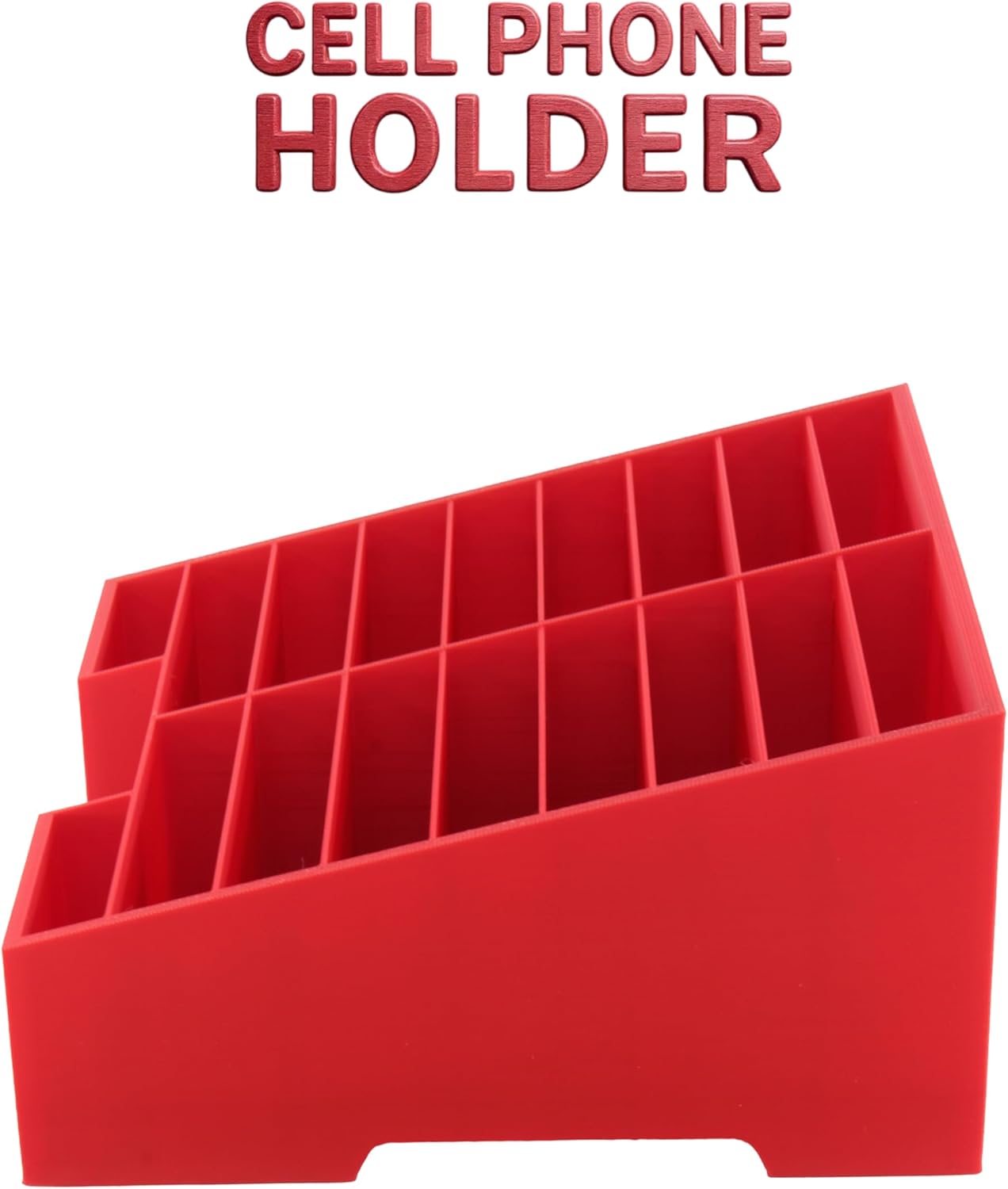 PowerTRC 16-Grid Cell Phone Holder for Classroom, Office Desktop Organizer Storage Box Mobile Phone Management – 3D Printed in USA (Red)