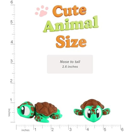 3D Printed Articulated Turtle Fidget Toy 3 Pack – Flexible Cute Animal Desk Decor, Adult Fidget Collectible – 3D Printed in USA