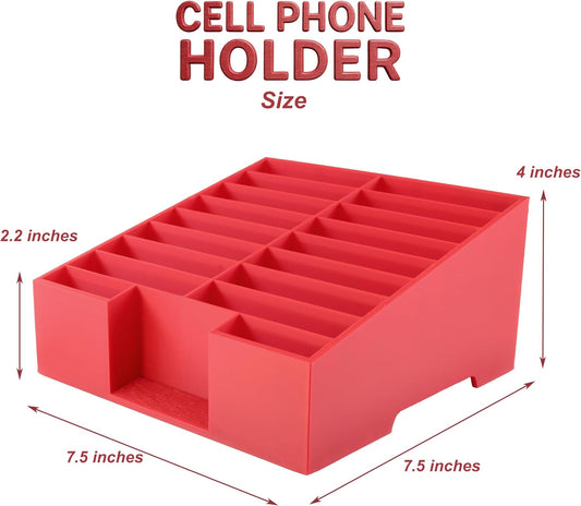 PowerTRC 16-Grid Cell Phone Holder for Classroom, Office Desktop Organizer Storage Box Mobile Phone Management – 3D Printed in USA (Red)