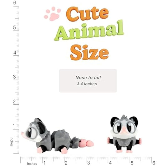 3D Printed Articulated Opossum Fidget Toy 3 Pack – Flexible Cute Animal Desk Decor, Adult Stress Relief Collectible – 3D Printed in USA