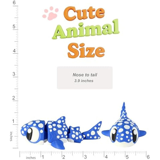 PowerTRC 3D Printed Articulated Whale Shark Fidget Toy 3 Pack – Flexible Cute Animal Desk Decor, Adult Fidget Collectible – 3D Printed in USA