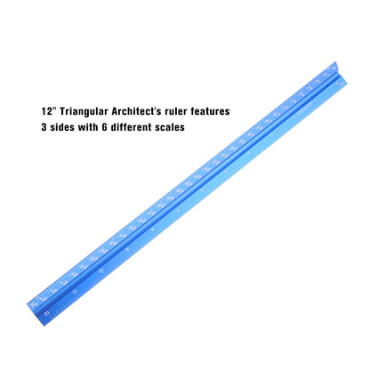 12" Architectural Scale Ruler Aluminum For Students & Engineers Blue