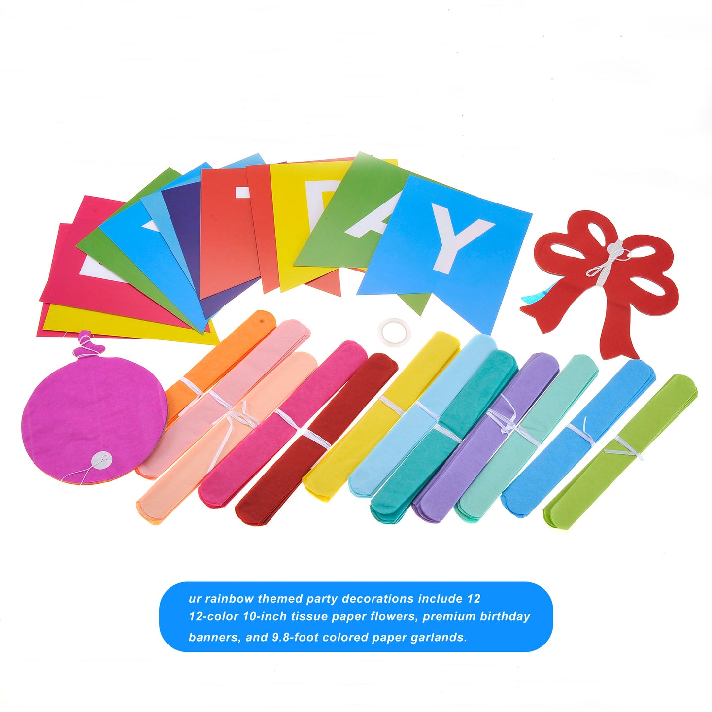 Birthday Party Paper Decorations, 15 Pieces (Rainbow Color)