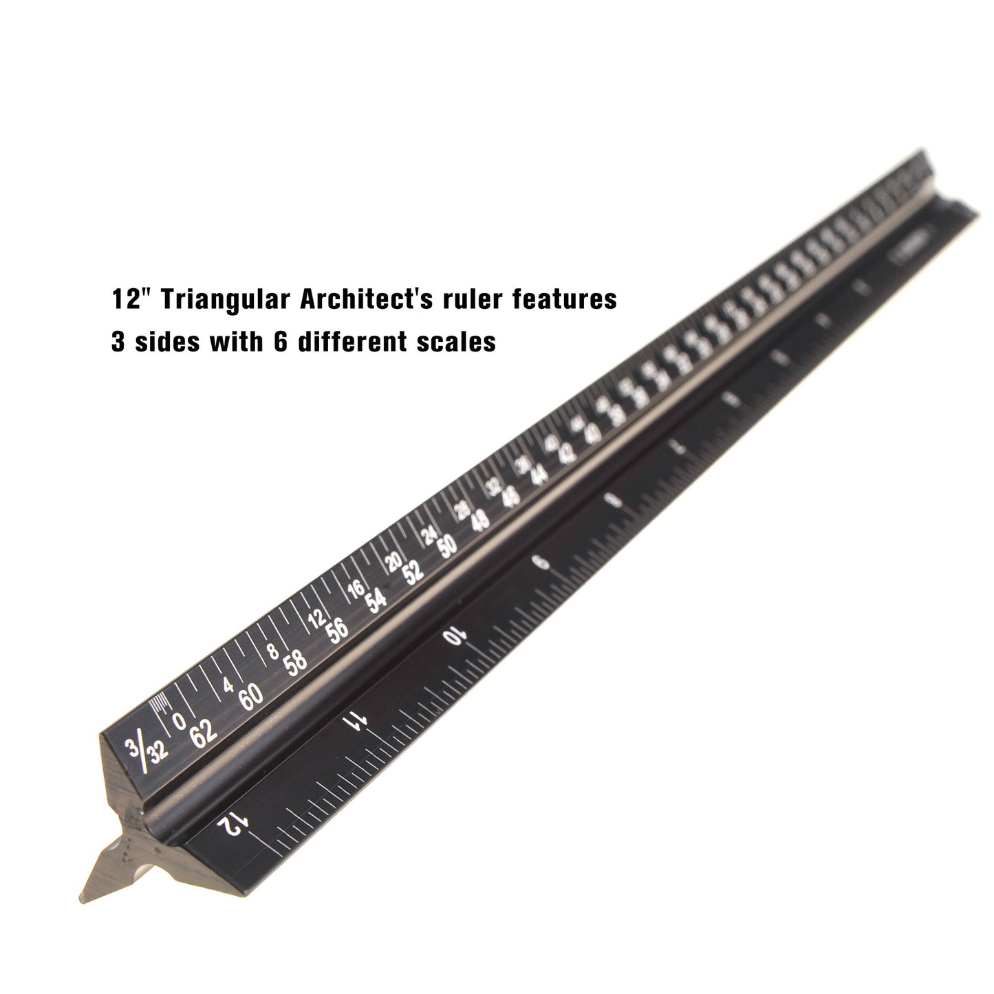 12" Architectural Scale Ruler Aluminum For Students & Engineers Black