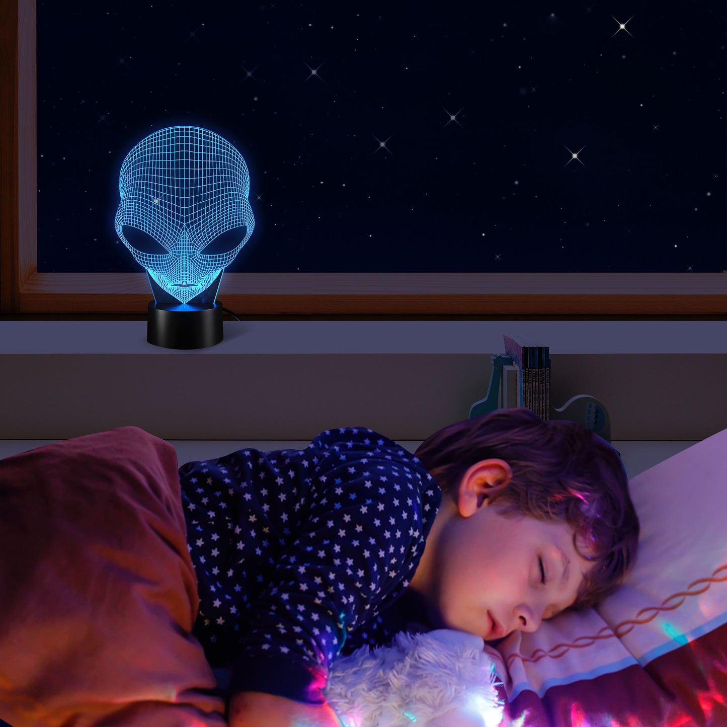 3D Illusion Grow LED Alien Shapes Lamp 7 Colors USB Power