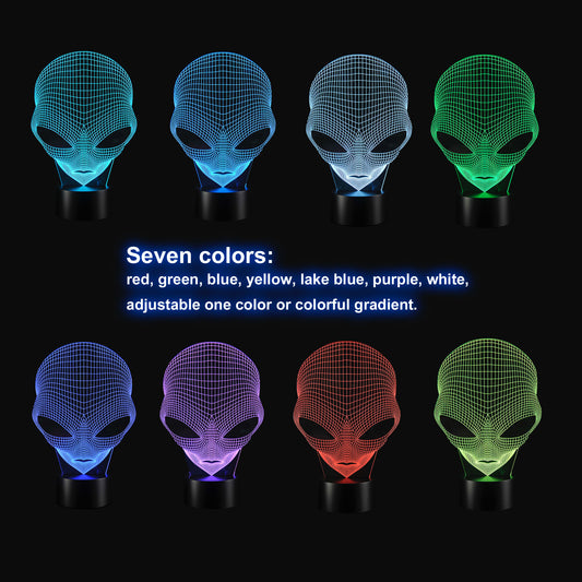 3D Illusion Grow LED Alien Shapes Lamp 7 Colors USB Power