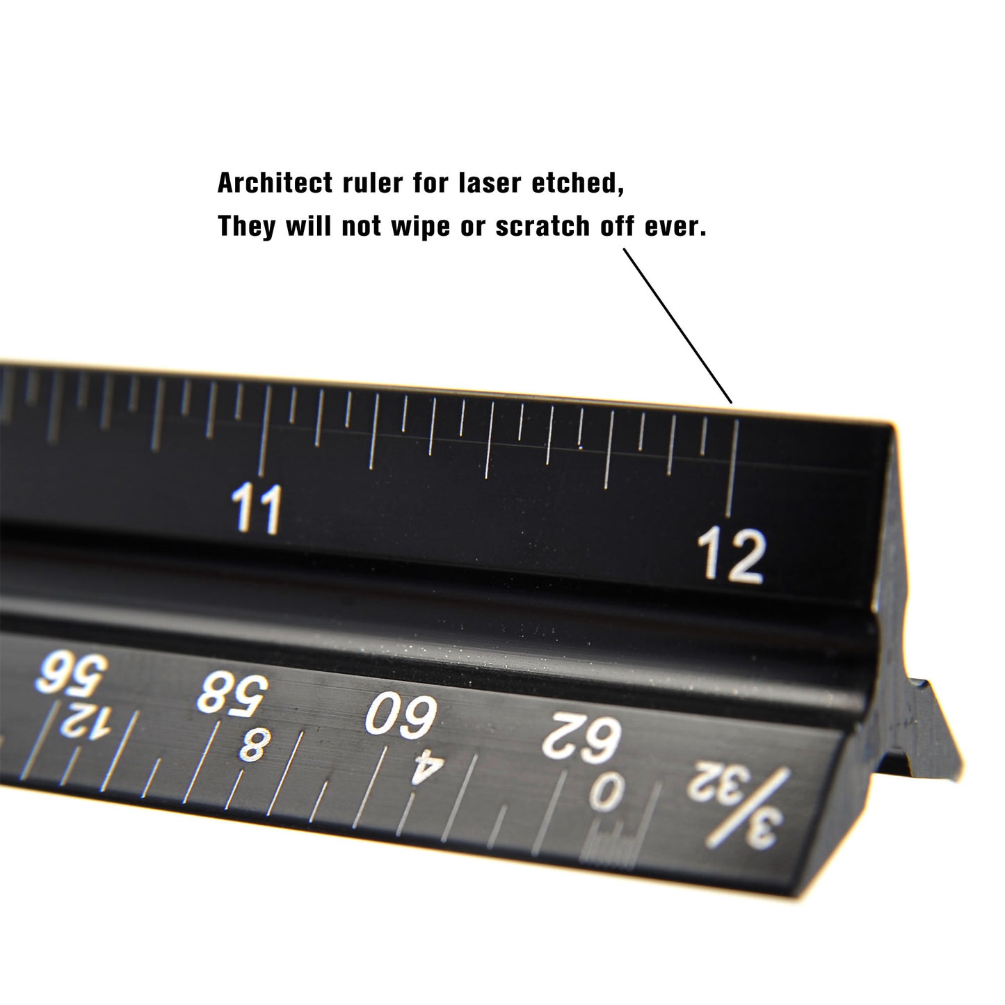 12" Architectural Scale Ruler Aluminum For Students & Engineers Black