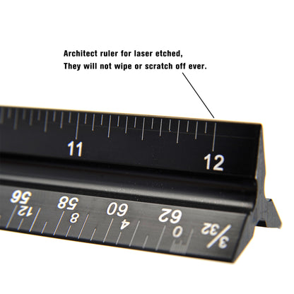 12" Architectural Scale Ruler Aluminum For Students & Engineers Black