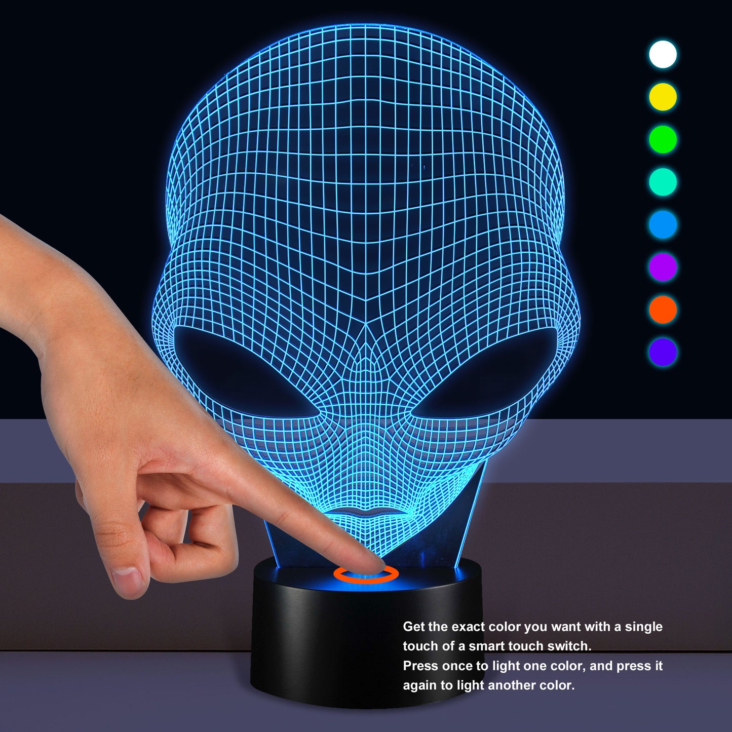 3D Illusion Grow LED Alien Shapes Lamp 7 Colors USB Power