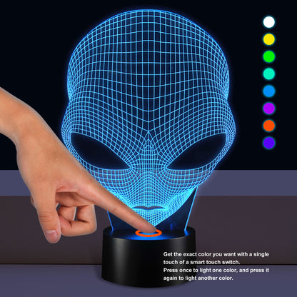 3D Illusion Grow LED Alien Shapes Lamp 7 Colors USB Power
