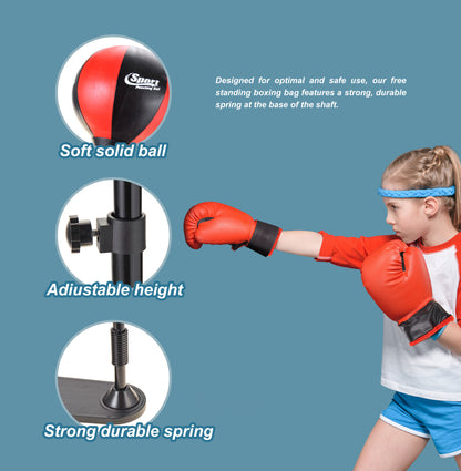PowerTRC Punching Bag for Kids with Stand | Includes Boxing Gloves | Adjustable Height | Reflex Training Boxing Bag | Great Gift for Boys and Girls