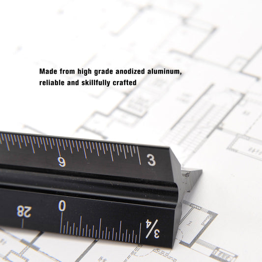 12" Architectural Scale Ruler Aluminum For Students & Engineers Black
