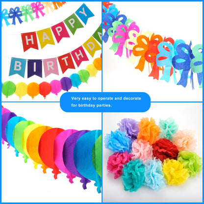 Birthday Party Paper Decorations, 15 Pieces (Rainbow Color)