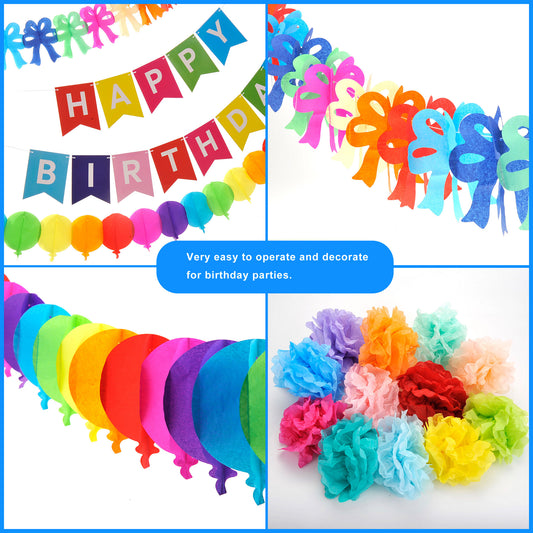 Birthday Party Paper Decorations, 15 Pieces (Rainbow Color)