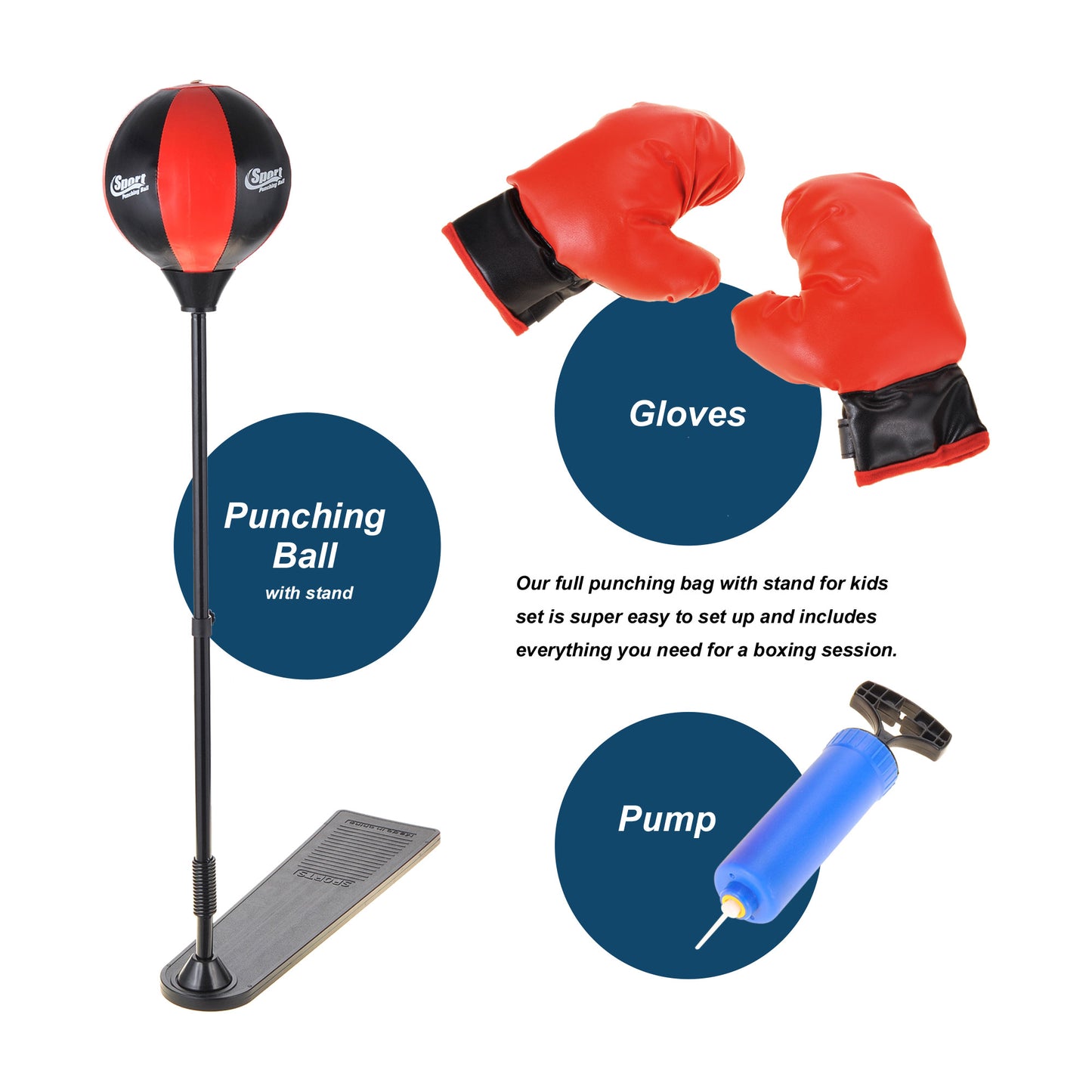 PowerTRC Punching Bag for Kids with Stand | Includes Boxing Gloves | Adjustable Height | Reflex Training Boxing Bag | Great Gift for Boys and Girls