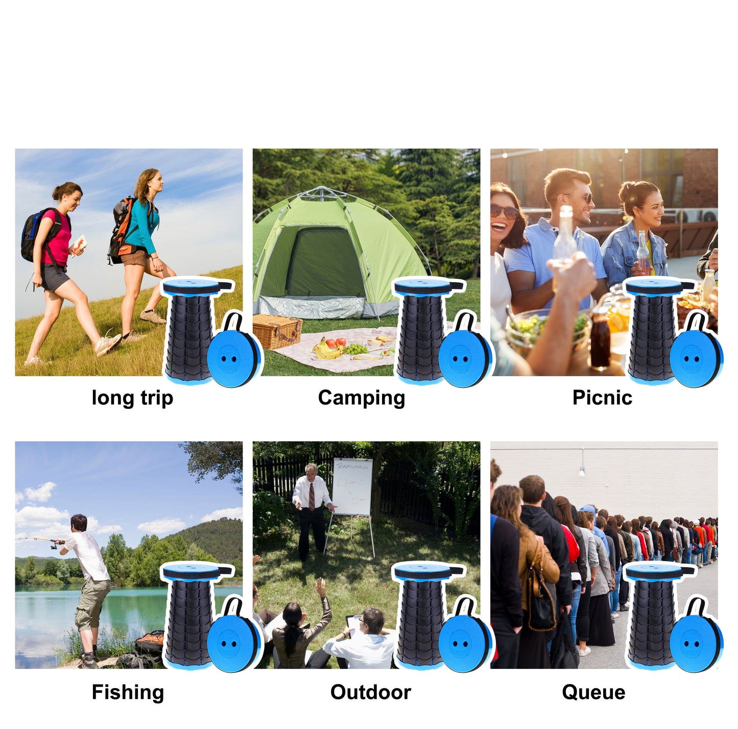 Retractable, Lightweight, Compact Folding Stool (Blue)