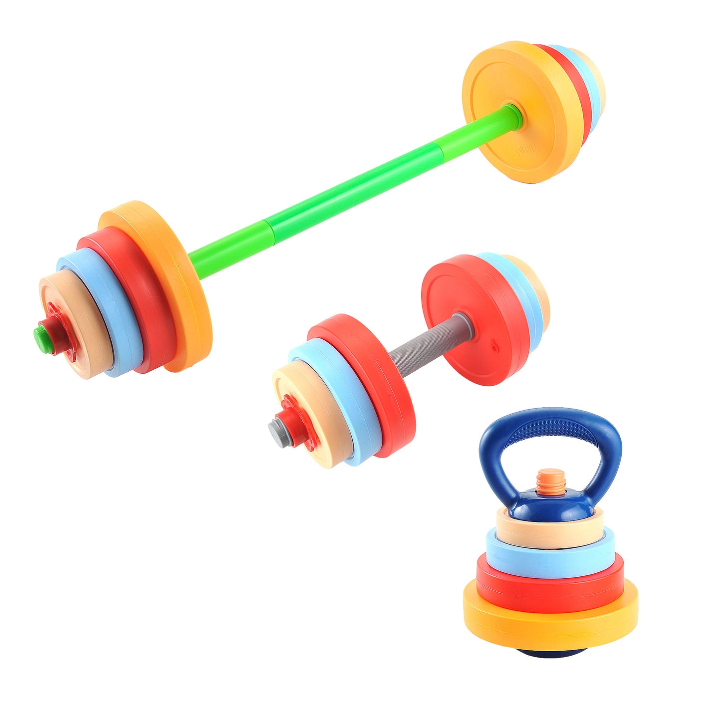Kids Exercise Weight Set - 5-in-1 Adjustable Workout Toy Equipment for Children Pretend Play Exercise - Toddler Beginner Gym, Fitness, Weightlifting and Powerlifting
