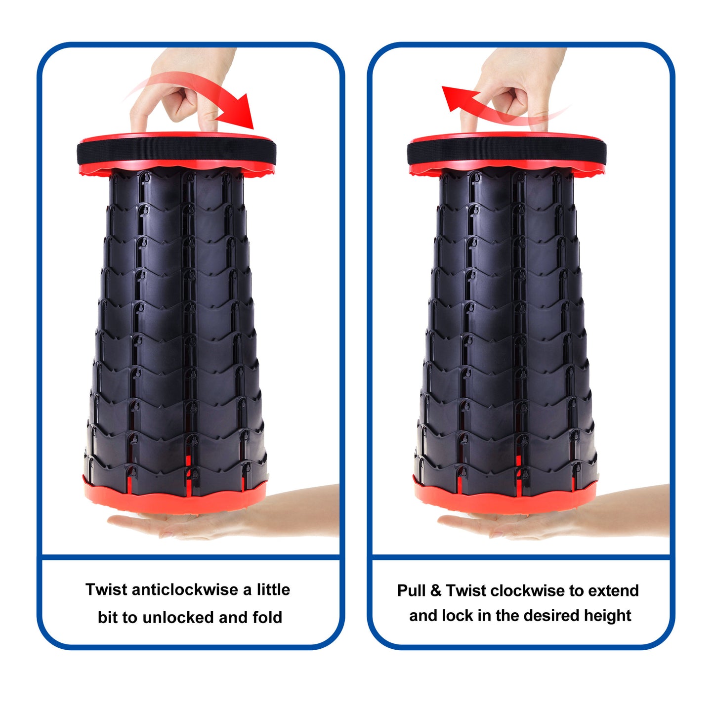 Retractable, Lightweight, Compact Folding Stool (Red)