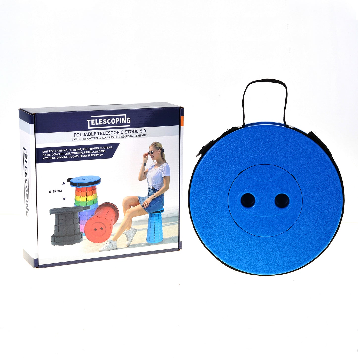 Retractable, Lightweight, Compact Folding Stool (Blue)