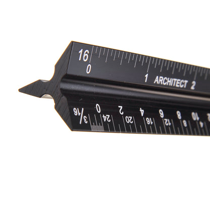 12" Architectural Scale Ruler Aluminum For Students & Engineers Black