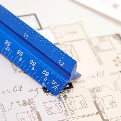 12" Architectural Scale Ruler Aluminum For Students & Engineers Blue