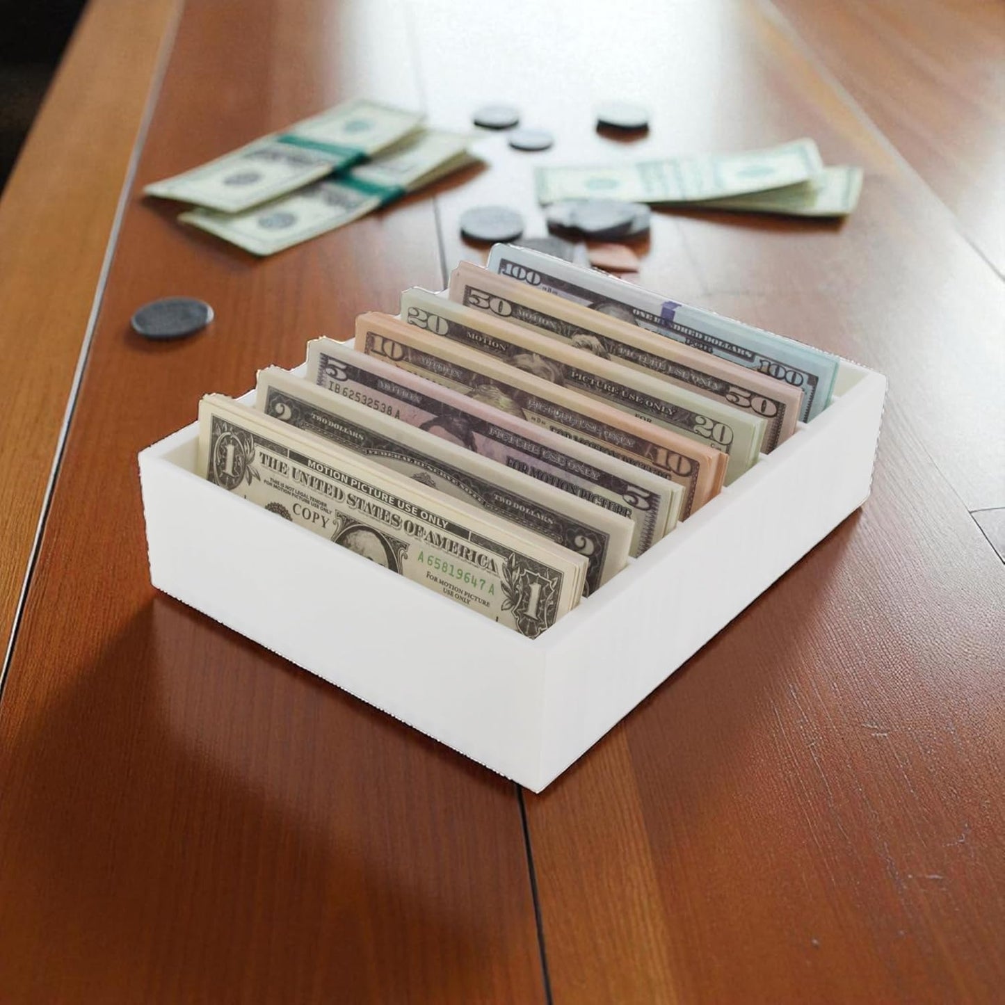 Money Organizer for Cash – 8 Compartment Money Holder, Cash Organizer, Cash Holder, Cash Divider Box, Cash Tray (White)