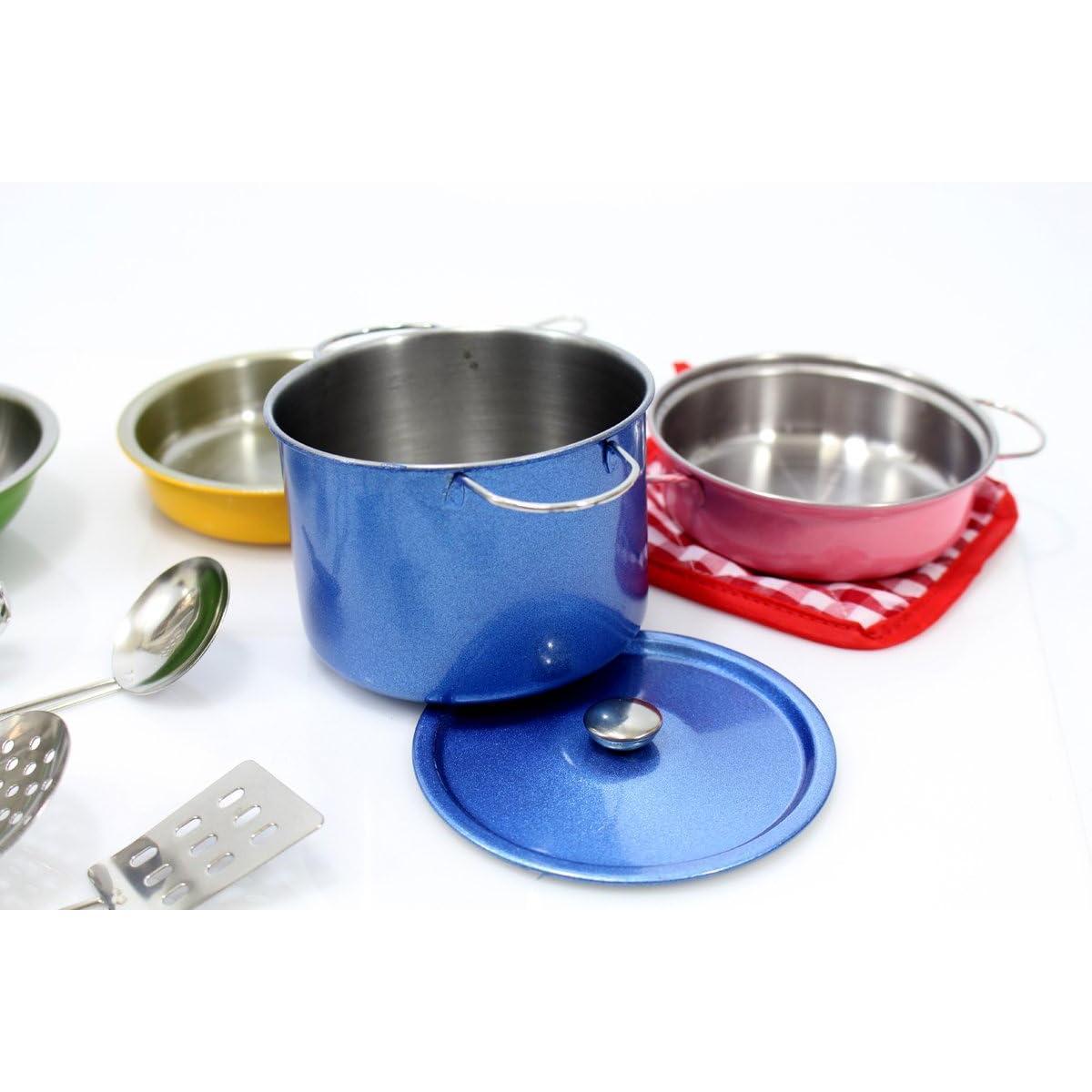 Colorful Metal Pots and Pans Cookware with Utensils Playset for Kids