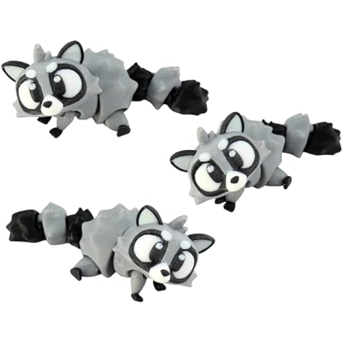 3D Printed Articulated Raccoon Fidget Toy 3 Pack – Flexible Cute Animal Desk Decor, Adult Stress Relief Fidget Collectible – 3D Printed in USA