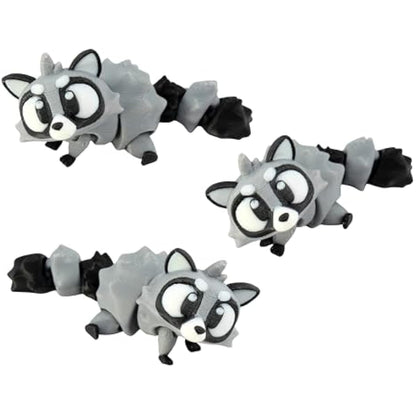 3D Printed Articulated Raccoon Fidget Toy 3 Pack – Flexible Cute Animal Desk Decor, Adult Stress Relief Fidget Collectible – 3D Printed in USA