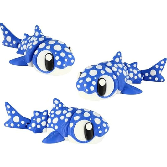 PowerTRC 3D Printed Articulated Whale Shark Fidget Toy 3 Pack – Flexible Cute Animal Desk Decor, Adult Fidget Collectible – 3D Printed in USA