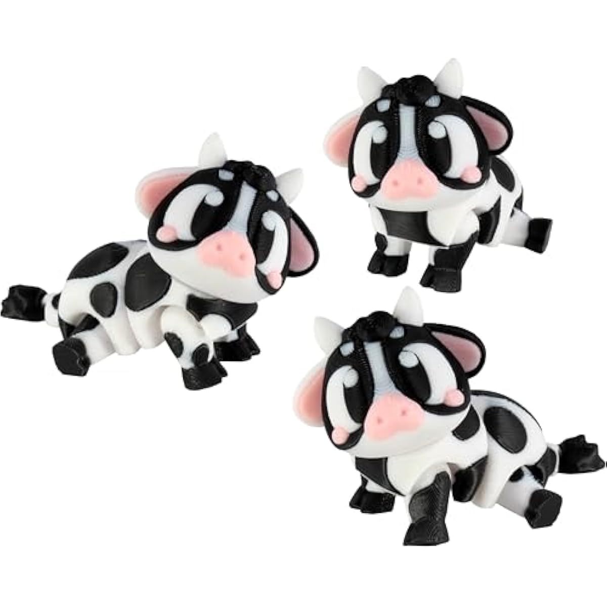 PowerTRC 3D Printed Articulated Cow Fidget Toy 3 Pack – Flexible Cute Animal Desk Decor, Adult Collectible – 3D Printed in USA