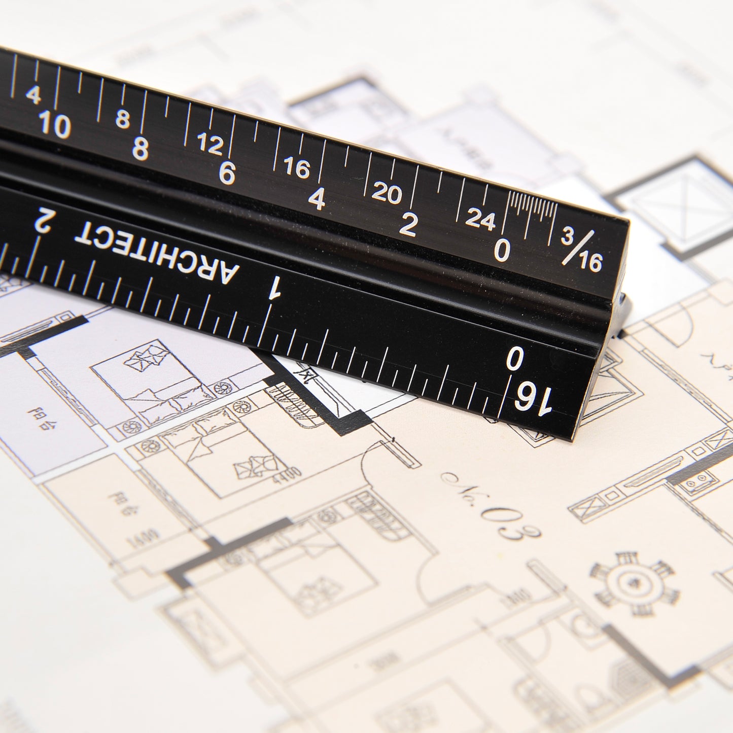 12" Architectural Scale Ruler Aluminum For Students & Engineers Black