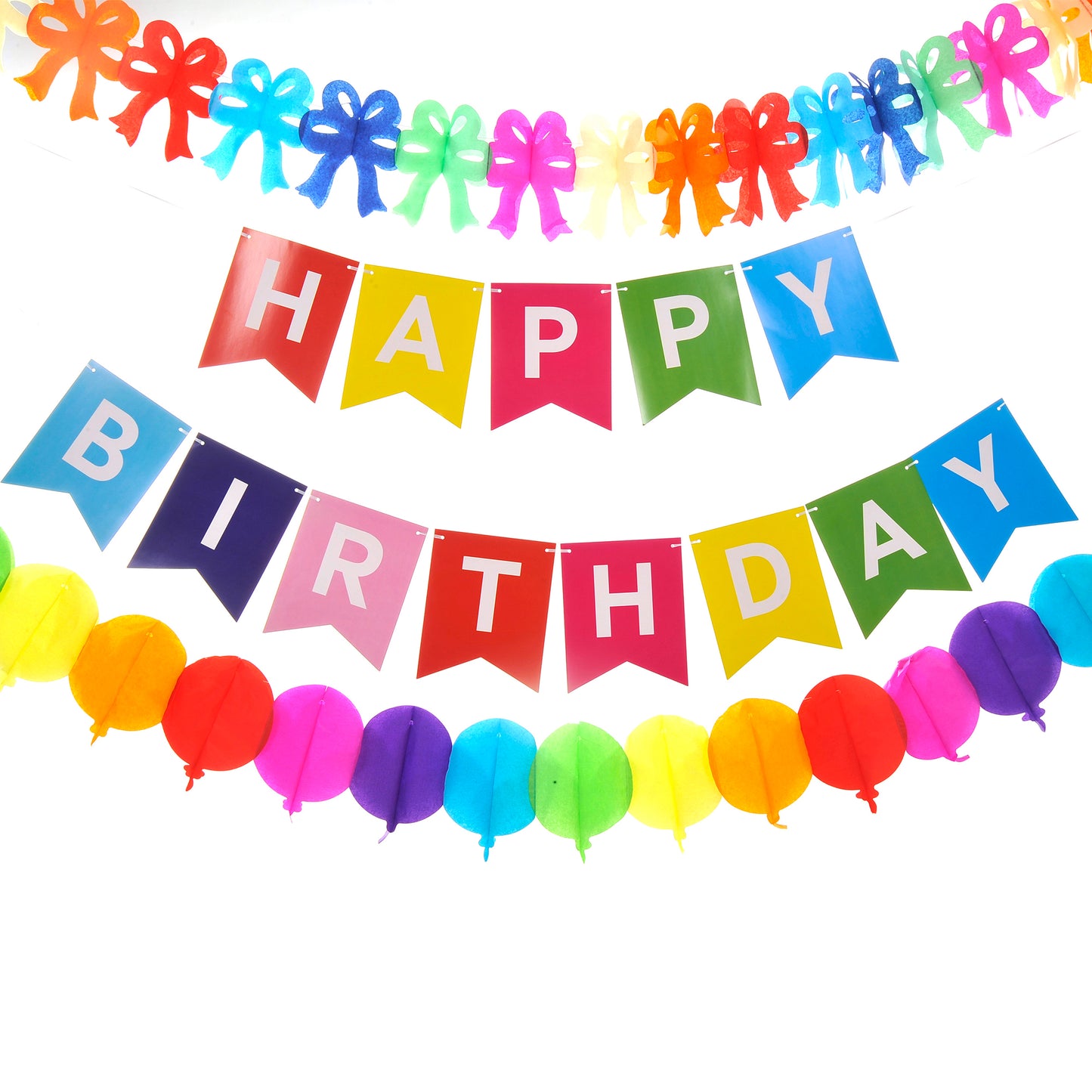 Birthday Party Paper Decorations, 15 Pieces (Rainbow Color)