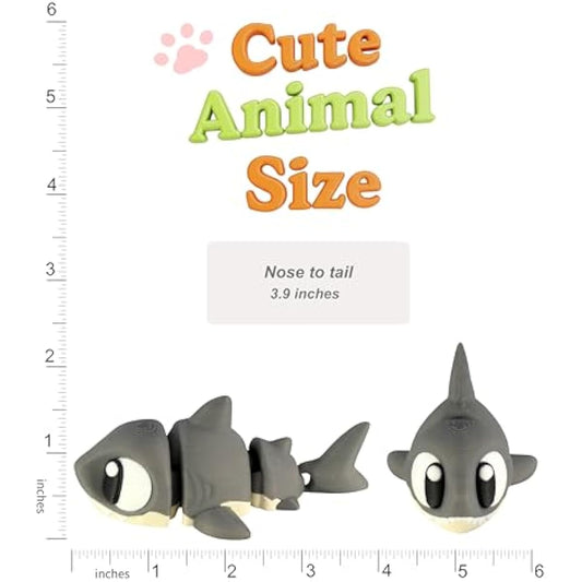 PowerTRC 3D Printed Articulated Shark Fidget Toy 3 Pack – Flexible Cute Animal Desk Decor, Adult Fidget Collectible – 3D Printed in USA