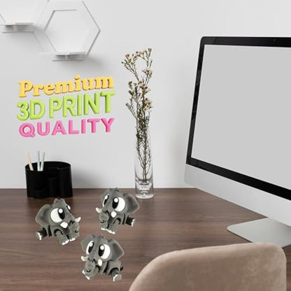 PowerTRC 3D Printed Articulated Elephant Fidget Toy 3 Pack – Flexible Cute Animal Desk Decor, Adult Fidget Collectible – 3D Printed in USA