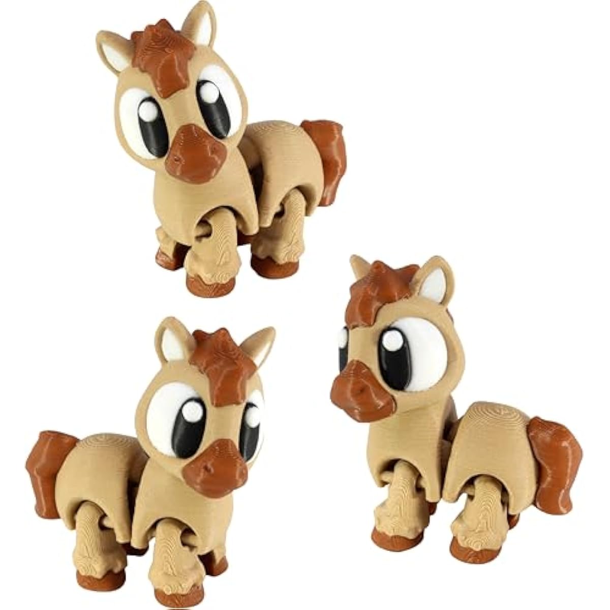 PowerTRC 3D Printed Articulated Horse Fidget Toy 3 Pack – Flexible Cute Animal Desk Decor, Adult Fidget Collectible – 3D Printed in USA