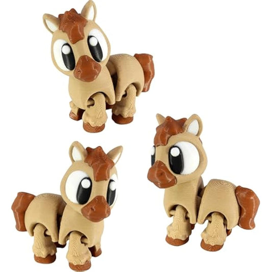PowerTRC 3D Printed Articulated Horse Fidget Toy 3 Pack – Flexible Cute Animal Desk Decor, Adult Fidget Collectible – 3D Printed in USA