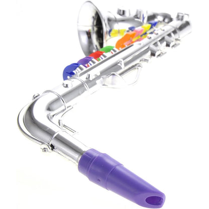 Kids Saxophone Music Toy | Wind Musical Instrument | 8 Colored Keys | Toddlers | Learning Saxophone | Metallic Silver