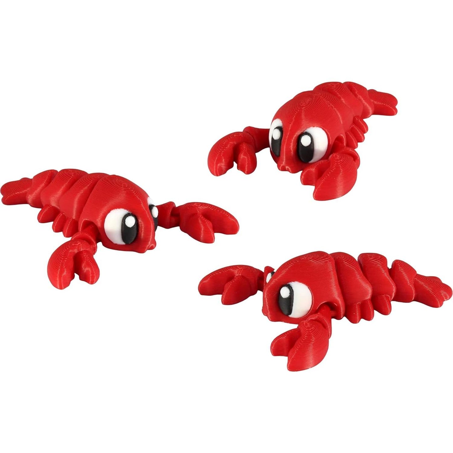 PowerTRC 3D Printed Articulated Lobster Fidget Toy 3 Pack – Flexible Cute Animal Desk Decor, Adult Fidget Collectible – 3D Printed in USA
