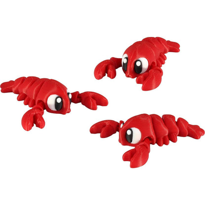 PowerTRC 3D Printed Articulated Lobster Fidget Toy 3 Pack – Flexible Cute Animal Desk Decor, Adult Fidget Collectible – 3D Printed in USA