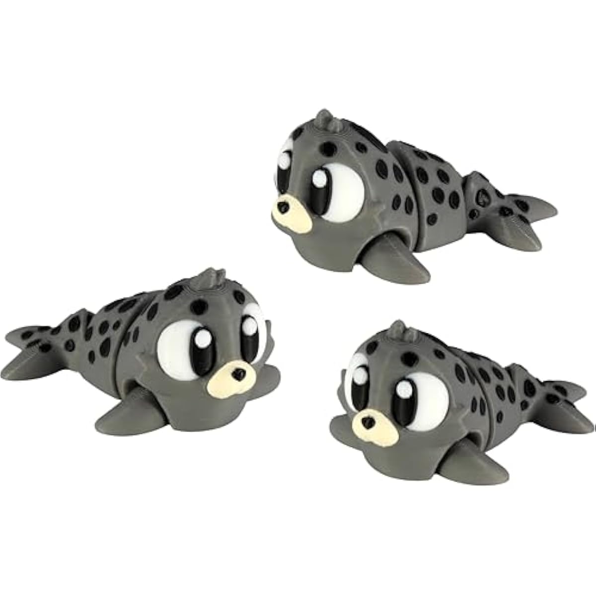 PowerTRC 3D Printed Articulated Seal Fidget Toy 3 Pack – Flexible Cute Animal Desk Decor, Adult Fidget Collectible – 3D Printed in USA