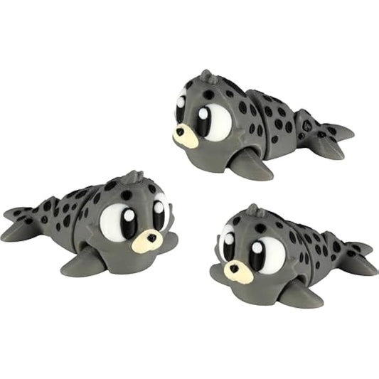 PowerTRC 3D Printed Articulated Seal Fidget Toy 3 Pack – Flexible Cute Animal Desk Decor, Adult Fidget Collectible – 3D Printed in USA