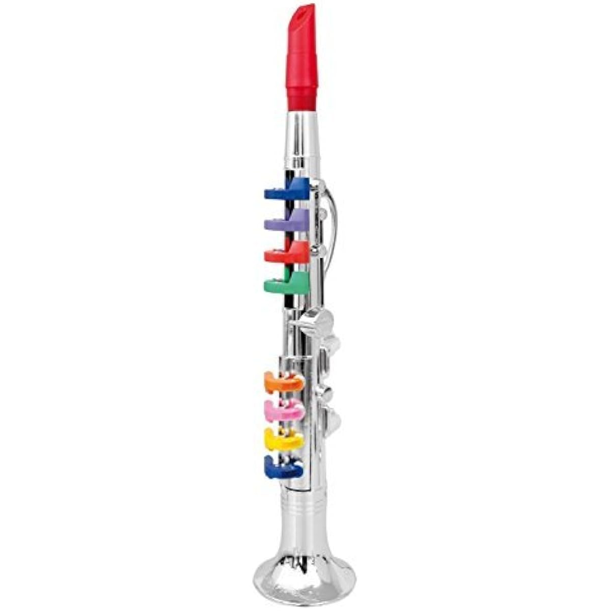 Kids Clarinet Music Toy | Wind Musical Instrument | 8 Colored Keys | Toddlers | Learning Clarinet | Metallic Silver