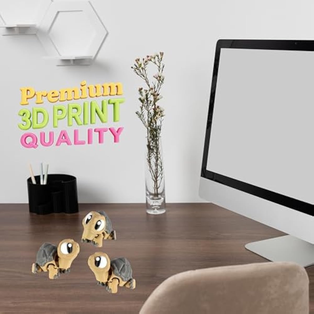 PowerTRC 3D Printed Articulated Tortoise Fidget Toy 3 Pack – Flexible Cute Animal Desk Decor, Adult Fidget Collectible – 3D Printed in USA
