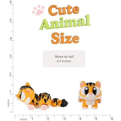 3D Printed Articulated Tiger Fidget Toy 3 Pack – Flexible Cute Animal Desk Decor, Adult Stress Relief Collectible – 3D Printed in USA