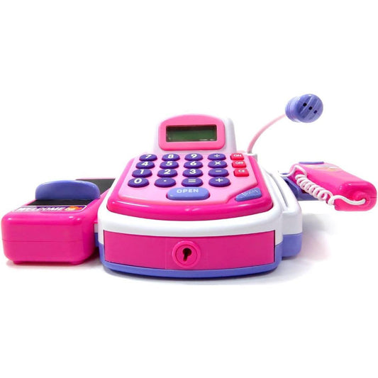 Cash Register Playset for Kids | Pink Supermarket Toy with Microphone |