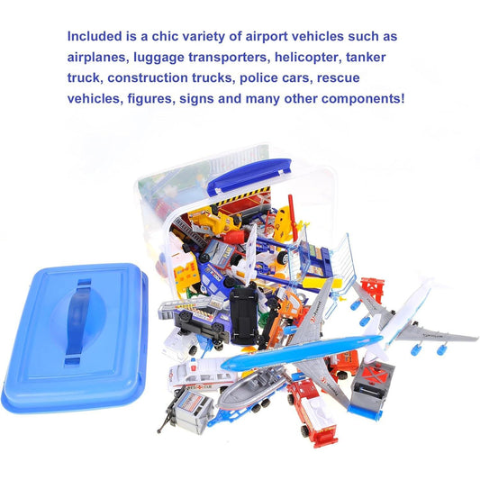 Airport Play Set Airports Toy with Airplanes, Vehicles, Figures & Accessories, Play Mat Interactive Learning Toys for Toddlers