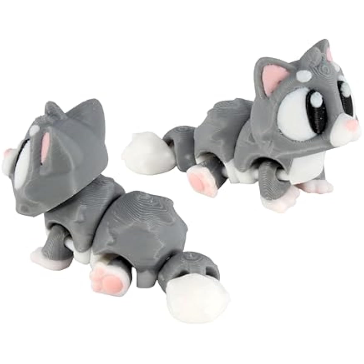 3D Printed Articulated Cat Fidget Toy 3 Pack – Flexible Cute Animal Desk Decor, Adult Stress Relief Collectible – 3D Printed in USA