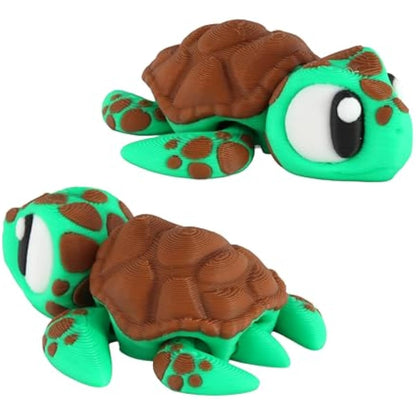 3D Printed Articulated Turtle Fidget Toy 3 Pack – Flexible Cute Animal Desk Decor, Adult Fidget Collectible – 3D Printed in USA