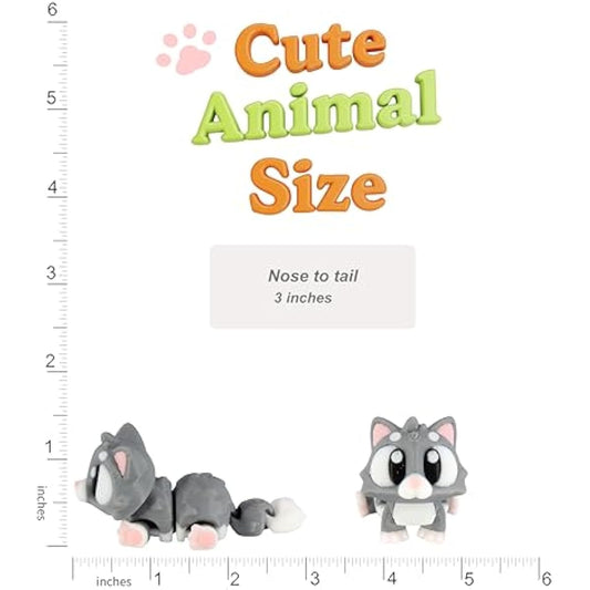 3D Printed Articulated Cat Fidget Toy 3 Pack – Flexible Cute Animal Desk Decor, Adult Stress Relief Collectible – 3D Printed in USA